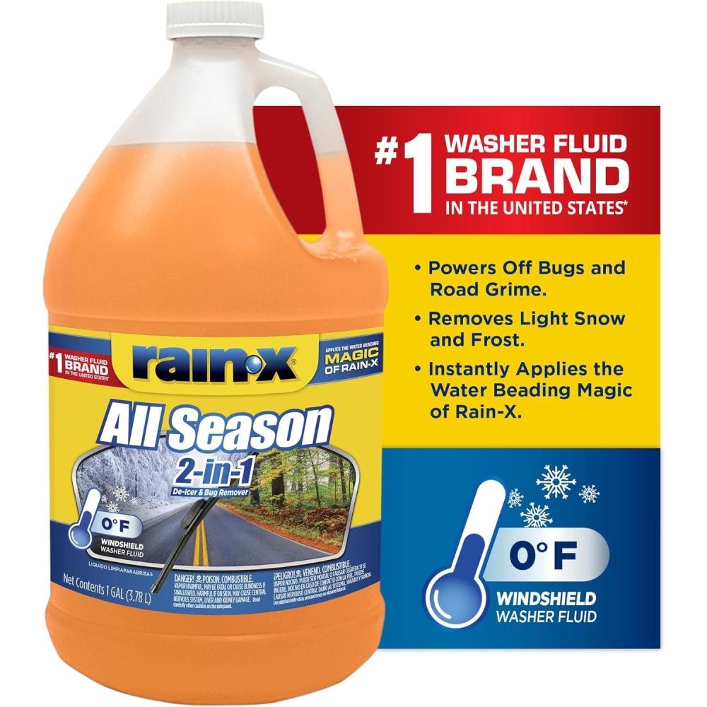 Rain-X All Season 0°F 2-in-1 De-Icer & Bug Remover Windshield Washer Fluid – 1 Gallon (Pack of 6)(128 Fl Oz (Pack of 6))