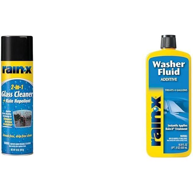 Rain-X Glass Care Bundle: 2-in-1 Glass Cleaner Plus Rain Repellent (18 oz) and Washer Fluid Additive (16.9 fl oz)