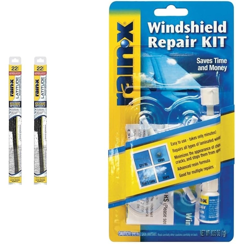 Rain-X Latitude 2-In-1 22 Inch Wiper Blades & Windshield Repair Kit for Chips and Cracks Under 1 Inch