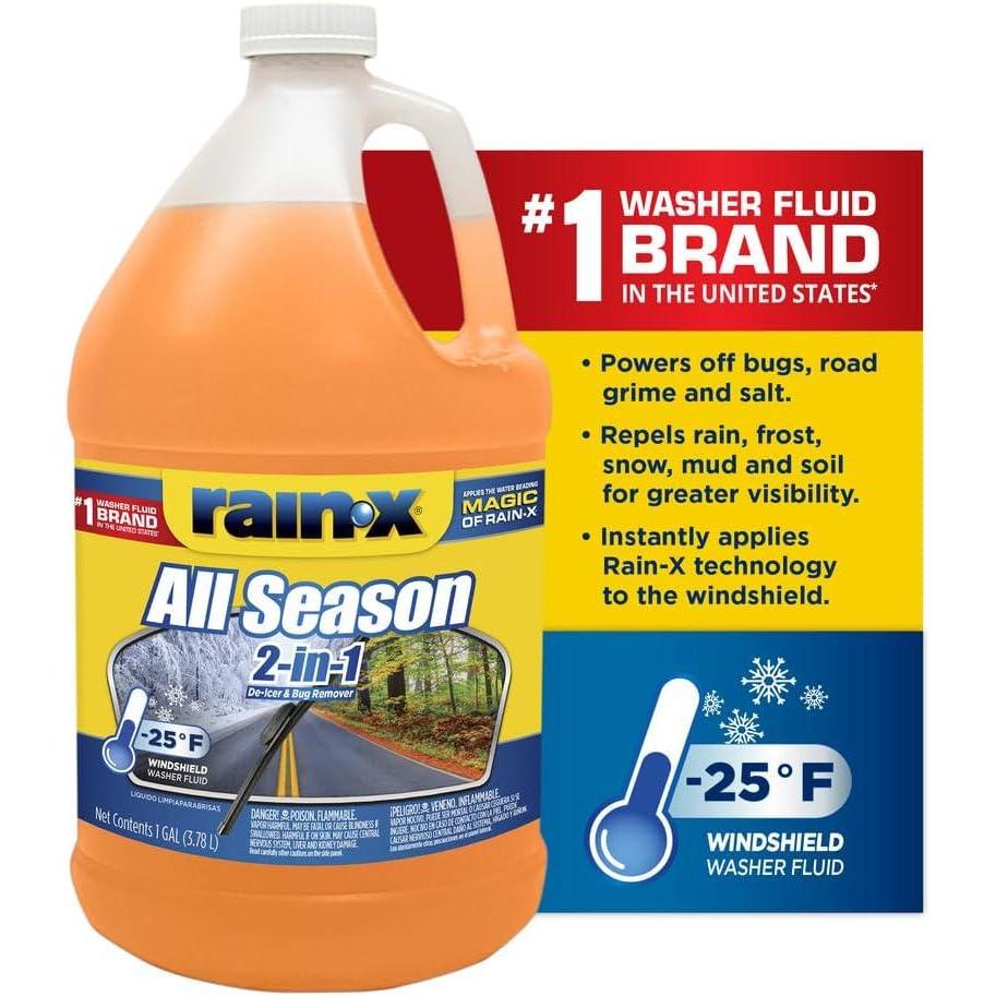 Rain-X All Season -25°F 2-in-1 De-Icer & Bug Remover Windshield Washer Fluid – 1 Gallon(6 Pack)