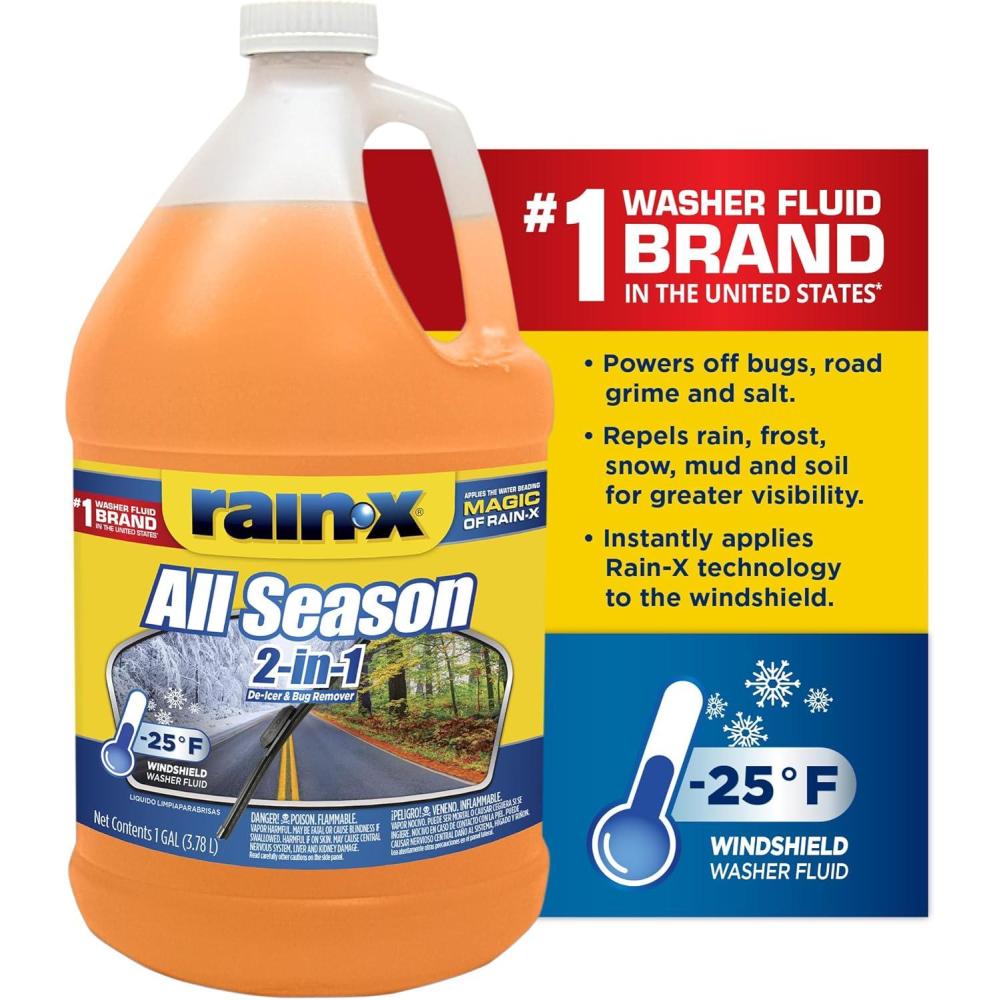 Rain-X All Season -25°F 2-in-1 De-Icer & Bug Remover Windshield Washer Fluid – 1 Gallon(1 Pack)