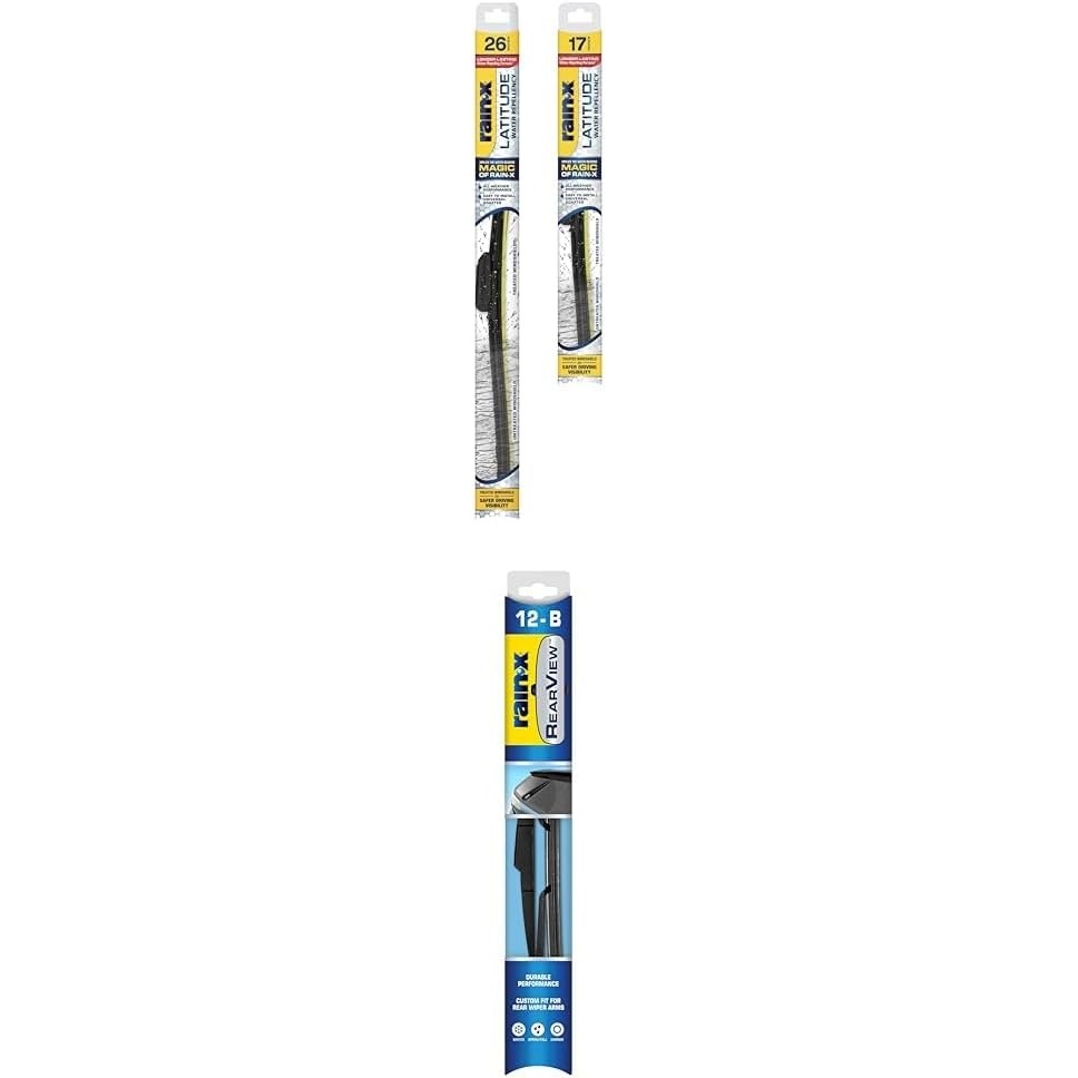 Rain-X 810195 Latitude 2-in-1 Water Repellent Wiper Blades, 26″ and 17″ Windshield Wipers and Rain-X 850028 Rearview 12-B Rear Wiper Blade, 12″ (Pack of 3) – Replacement Windshield Wiper Blades(Pack of 3)