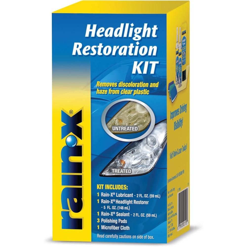 Rain-X 610200 2-Step Headlight Restorer Kit, Restores Clarity of Headlights Preventing Oxidation & Discoloration, Quick & Effective in Just 15 Mins with No Tools or Tape Required(Headlight Restoration Kit -No Tools Required)