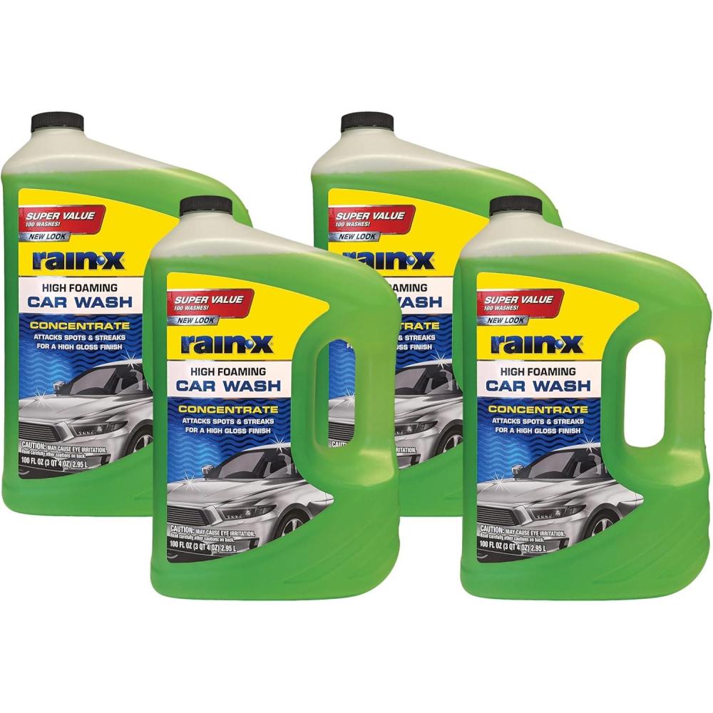 Rain-X 620191 Car Wash – 100 fl oz. High-Foaming, Concentrated Formula for Greater Cleaning Action, Safely Lifting Dirt, Grime and Residues for an Exceptional Clean(100 Fl Oz (Pack of 4))